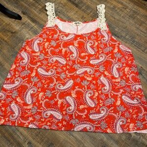 Haptics Paisley Swing Tank 2X Boho Crochet Strap Flowy Summer Top
